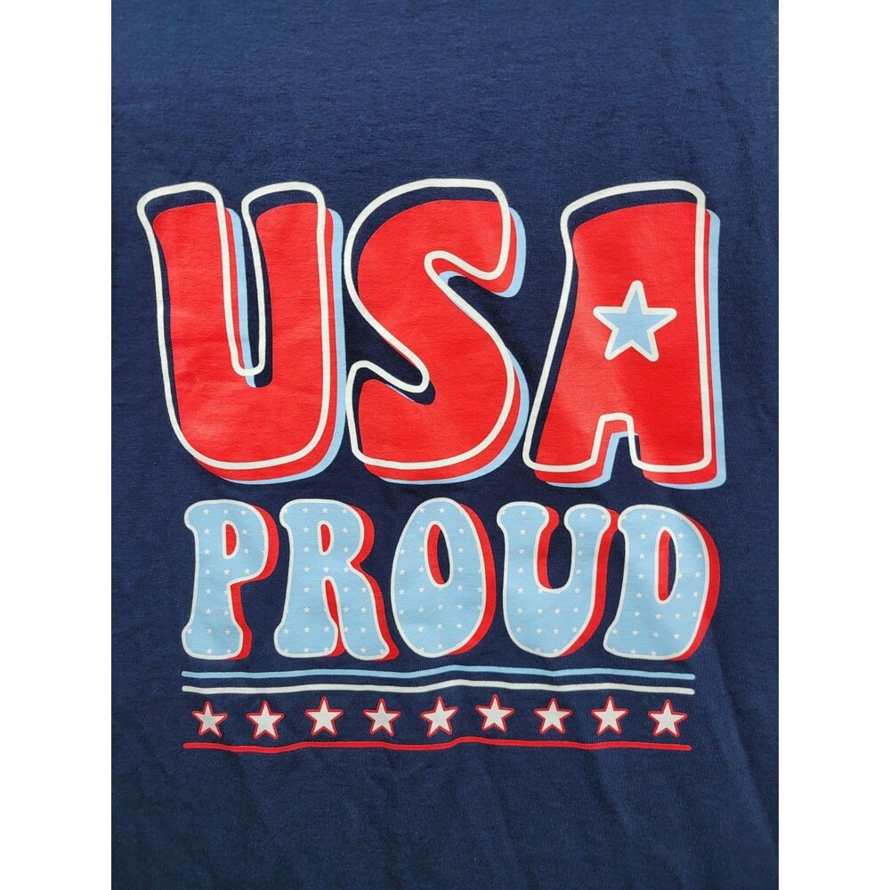 USA Proud Graphic Tank Top T-Shirt Love & Pineapples Navy Blue Women LARGE